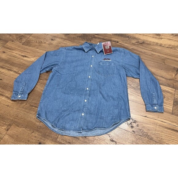 Mississippi State Bulldogs MSU Red Oak Blue Denim Button Shirt Large Long Sleeve - Picture 2 of 12